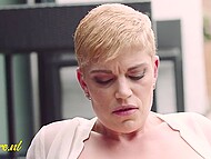 Mature short-haired bombshell with big breasts uses her young boytoy’s cock for her anal sexual needs 9