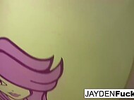 Dirty-minded cougar Jayden Jaymes records herself having some solo fun with dildo in the dressing room 9