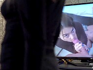 Young blonde and her dark-haired girlfriend surrounded hard dick to impress his owner with a POV blowjob 4