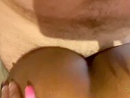Ebony chick and her girlfriend surround dick and give POV blowjob before interracial threesome 9