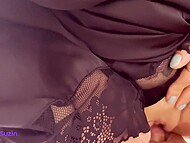 Busty wife puts on black stockings and fucks with her husband, accompanying process with sweet moans 6