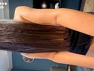 At the hotel, a slut in torn pantyhose pleases hard dick, allowing him to penetrate shaved pussy in hot poses 10