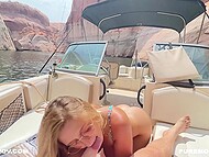 Chilling on a yacht blonde sucks dick and fucks in a doggystyle, preparing to get cum on her ass 4