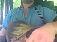 Blonde with tattoos gives a blowjob in the car, and later rides driver’s dick and gets an orgasm 7