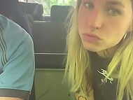 Blonde with tattoos gives a blowjob in the car, and later rides driver’s dick and gets an orgasm 9