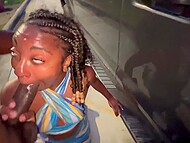 After clubbing ebony slut wants to suck black dick right on the street and impresses with a great blowjob 10