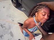 After clubbing ebony slut wants to suck black dick right on the street and impresses with a great blowjob 11