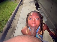 After clubbing ebony slut wants to suck black dick right on the street and impresses with a great blowjob 6