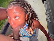 After clubbing ebony slut wants to suck black dick right on the street and impresses with a great blowjob 8