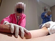 Perverted doctor and intern check the man’s condition, stroke and fuck his dick to get some cum for analysis 6