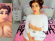 Busty adult model from Brazil Emanuelly Raquel dresses like Princess Leia, blows rubber cock and fingers her ass 4