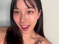 Asian girl shows her beautiful feet, and then takes the dick in her mouth, delighting with a sweet blowjob 11