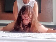 Rough lover fucks his girlfriend's pussy with his fingers right after seductive blowjob from her 10