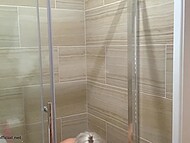 Blonde with huge boobs Angel Wicky caresses her pussy in the bathroom, paying attention to the gentle clit 11