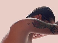After cunnilingus, tattooed brunette goes to the shower, where she sucks dick and gets sperm in the mouth 7