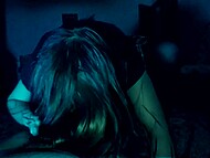 Creepy teen whore in miniskirt comes to the dude to blow his cock every night in amateur horror movie 5