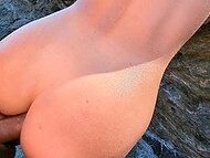 Horny stud films his beautiful girlfriend posing nude and penetrates her asshole with his cock on the beach 9