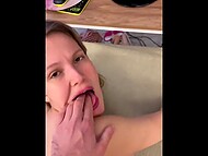 Lucky guy films on his phone a blowjob from sexy girlfriend, who craves fucking in cowgirl position 11