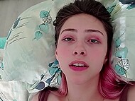 Wearing black stockings, Russian cutie sucks dick and directs it into the vagina to achieve an orgasm 11