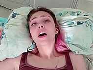 Wearing black stockings, Russian cutie sucks dick and directs it into the vagina to achieve an orgasm 8
