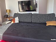 Horny babe from Venezuela Yenifer Chacon enjoys fantastic swinger party with her GF and two studs 4