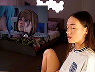 Cute brunette watches a lesbian cartoon for adults and accompanies this process with sweet masturbation 9