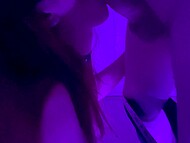 Slutty red-haired wench with a mask blows and takes two dicks and gets her body covered with cum 4