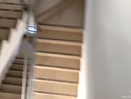 Ebony bitch with a big ass isn't afraid of experiments, so she offers her neighbor a blowjob in the entrance 8