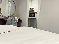 The dude shares a hotel room with his slutty stepsister who pleases him with a good handjob in POV 4