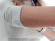 Winsome French hottie comes to her man’s place to suck his cock and spits cum on her boobs after fucking 7