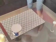 Winsome French hottie comes to her man’s place to suck his cock and spits cum on her boobs after fucking 9