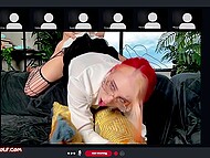 Horny man distracts his cute red-haired girlfriend from her online work and sticks cock into her pussy 8