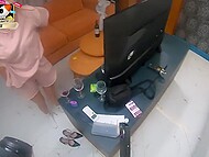 Cock-hardening BTS video of making Russian porn of adorable blonde with big breast and a horny stud 7
