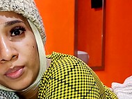 Amateur Arab wife with big inked booty pleases her hubby with handjob and gets her belly covered with cum 4