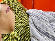 Amateur Arab wife with big inked booty pleases her hubby with handjob and gets her belly covered with cum 7