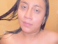 Husband joins his nude pregnant wife taking a shower and fills her slit with jizz after banging it from behind  11