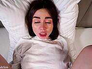 Horny boyfriend wakes his dazzling brunette chick up in the morning, fucks her mouth and smooth pussy in POV 7