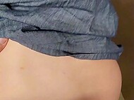 Shameless big-breasted MILF blows her horny man and gets fucked by him in a public place in POV 6