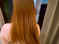 Plump Asian wife shakes her big booty for the man and slides her hairy twat on the dick after blowing it 6