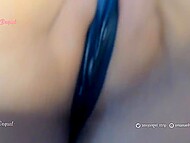 Using a vibrator, busty MILF caresses her pussy and during masturbation her leggings become wet 9