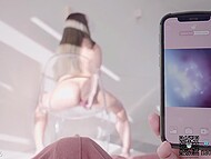 Dark-haired cutie streachs her tight asshole with a toy and then enjoys amateur anal sex in POV 6