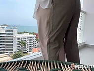 Amateur Latina lesbian rubs her horny girlfriend’s pussy and makes her cum right on the balcony 7