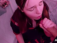 Russian cutie with a pierced tongue gives sweet POV blowjob, provoking her partner to ejaculate 7