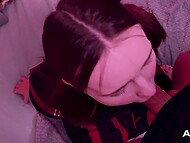 Russian cutie with a pierced tongue gives sweet POV blowjob, provoking her partner to ejaculate 8