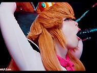 Tied up redhead cosplayer gives blowjob and fucks, not expecting to get sperm in her tight pussy 8