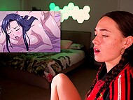 Pig-tailed Latina tart masturbates and gets off while watching Hentai porn for the camera at home 6