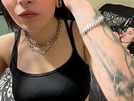 Amateur whore with hairy cunt drills her man’s dick with dildo and uses him as a toyboy at home 6