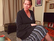 Busty mature slut with hairy pussy sucks cock and spreads legs for a dirty amateur fucking in POV 4