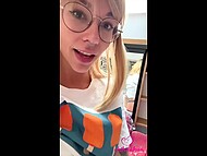Cute blonde in glasses caresses her small tits and films an amazing amateur masturbation on her phone 5