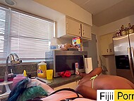 Wanting to taste a big black dick, two sluts take turns fucking in doggystyle right in the kitchen 7